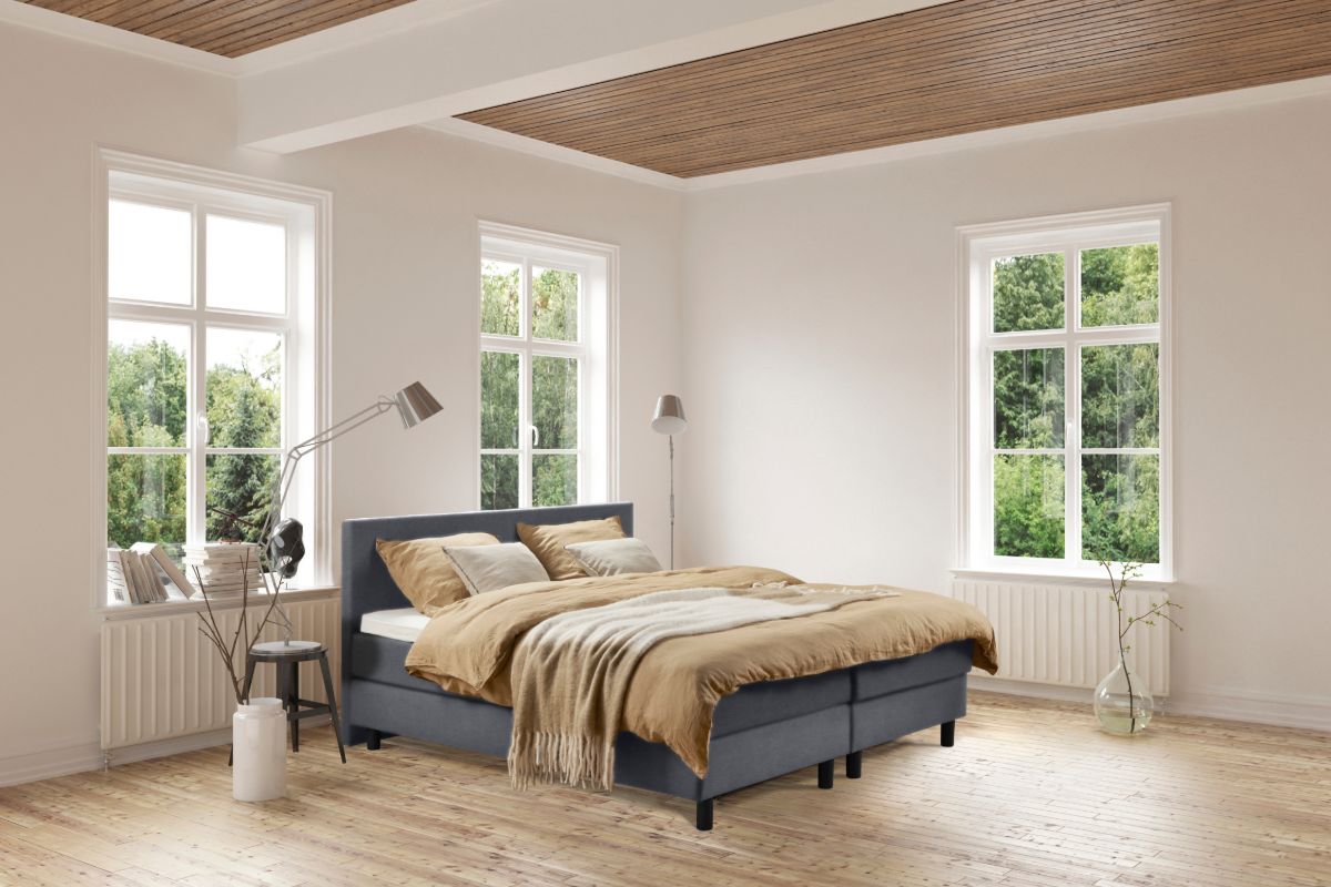 Beddenleeuw Boxspring Bed Isabella - 180x210 - Incl. Pocketmatras + Hoofdbord - Skai Antraciet