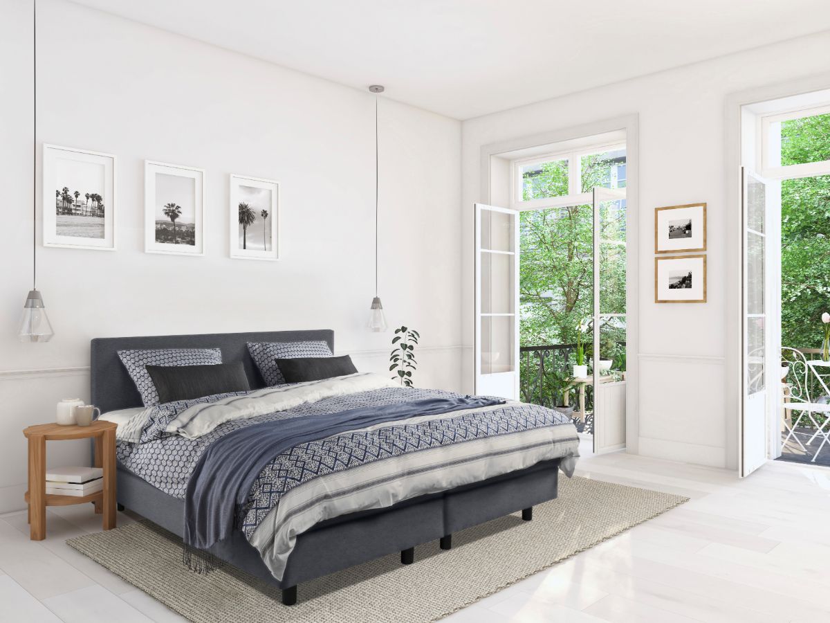 Beddenleeuw Boxspring Bed Mila - 180x210 - Incl. Pocketmatras + Hoofdbord - Skai Antraciet