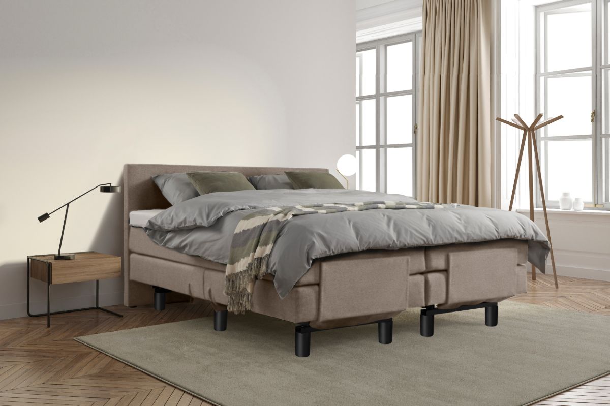 Beddenleeuw Boxspring Bed Sophia - Elektrisch - 160x200 - Incl. Hoofdbord - Skai Taupe