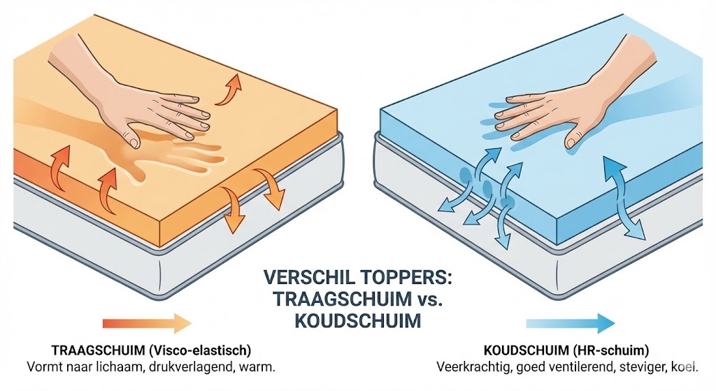 Verschillen tussen een koudschuim en traagschuim topper
