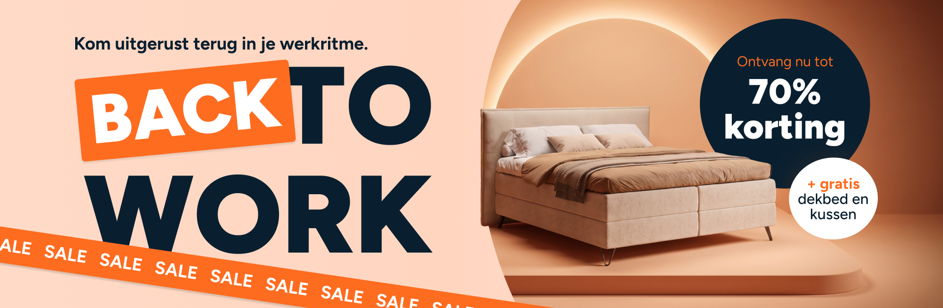 Kom uitgerust terug in je werkritme. Back to work sale! Korting tot 70% + gratis dekbed en kussen(s)